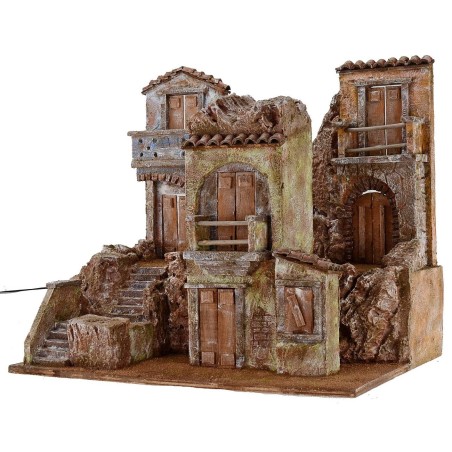 Borgo iluminado con casas de 50x35x42 cm de altura para estatuas de 10 cm.