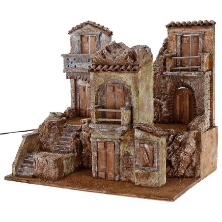Borgo illuminato con case cm 50x35x42 h per statue da 10 cm