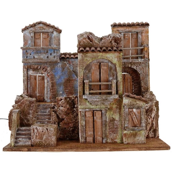 Borgo illuminato con case cm 50x35x42 h per statue da 10 cm