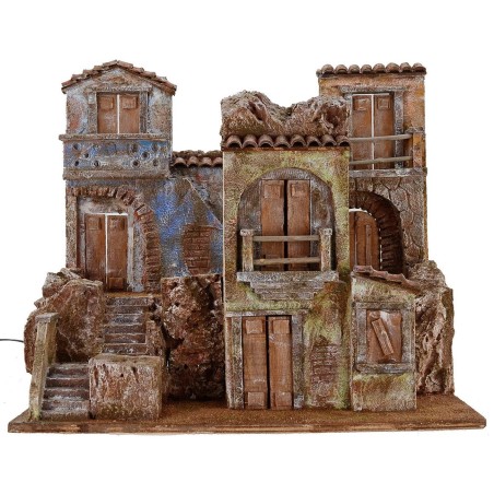 Pueblo iluminado con casas de 50x35x42 cm de altura para