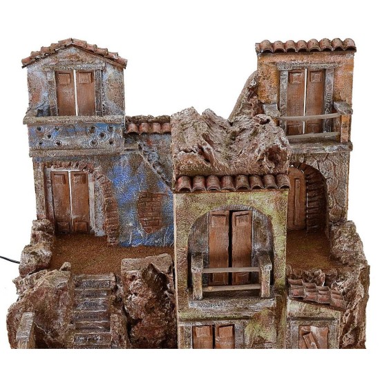 Borgo iluminado con casas de 50x35x42 cm de altura para estatuas de 10 cm.