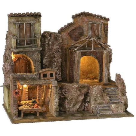 Borgo illuminated with houses and bottegae cm 50x30x41 h
