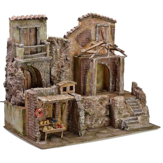 Borgo illuminated with houses and bottegae cm 50x30x41 h