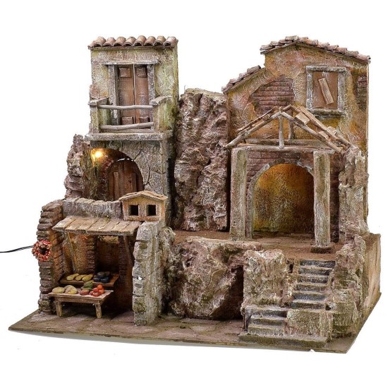Borgo illuminated with houses and bottegae cm 50x30x41 h