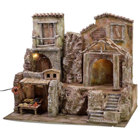 Pueblo iluminado con casas y tiendas cm 50x30x41