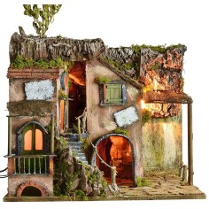 Borgo illuminato stile '700 con specchio e lampione cm 50X40X62