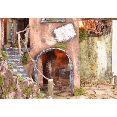 Borgo illuminato stile '700 con specchio e lampione cm 50X40X62