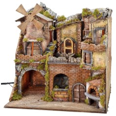 Borgo napolitano iluminado con horno, molino de viento y cascada. 2