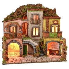 Neapolitan village illuminated with fire 700 style cm 60x40x56 h 2