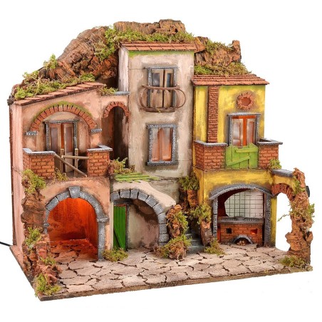 Neapolitan village illuminated with 1700s style fire cm 60x40x56 h