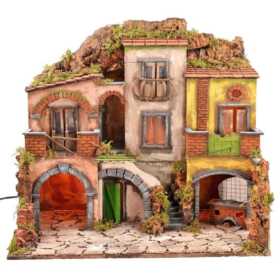 Pueblo napolitano iluminado con fuego estilo 700 cm 60x40x56 h.