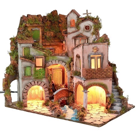 Pueblo napolitano iluminado con molino estilo '700 cm