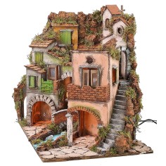 Illuminated Neapolitan village with 18th century style mill cm 2