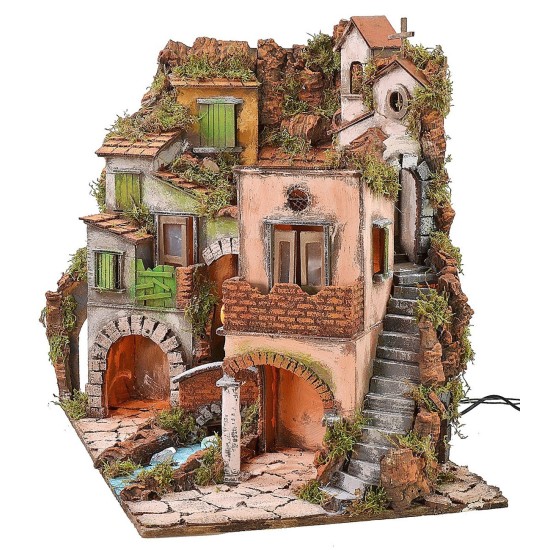 Pueblo napolitano iluminado con molino estilo '700 cm