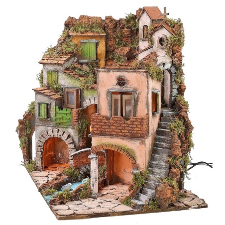 Pueblo napolitano iluminado con molino estilo '700 cm