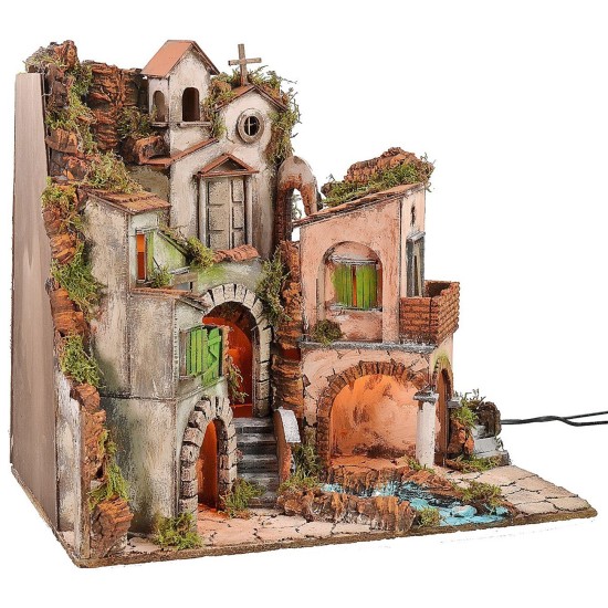 Borgo napolitano iluminado con molino estilo '700 cm 60x40,5x64.