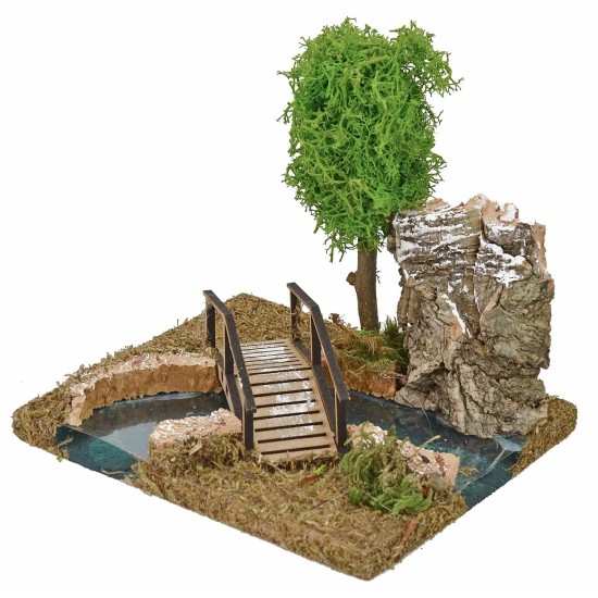 Curva derecha del río con puente efecto profundidad