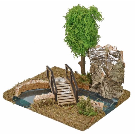 Curva derecha del río con puente efecto profundidad