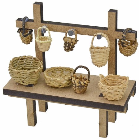 Bancarella con cesti cm 12x4,5x12 h per Presepe Mondo Presepi
