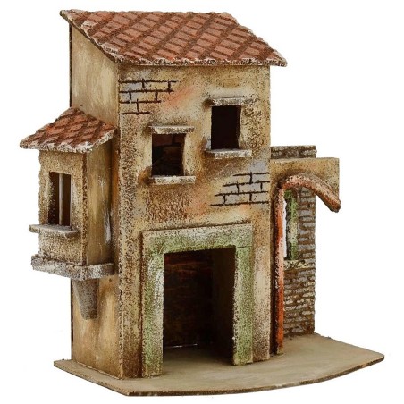 Casa con arco e terrazzo coperto 28x15x28h Mondo Presepi
