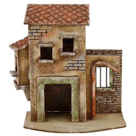 Casa con arco e terrazzo coperto 28x15x28h Mondo Presepi