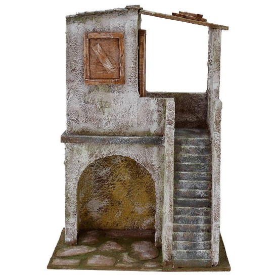 House with arch shop and stairs cm 19,5x14, 5x33 h for statues