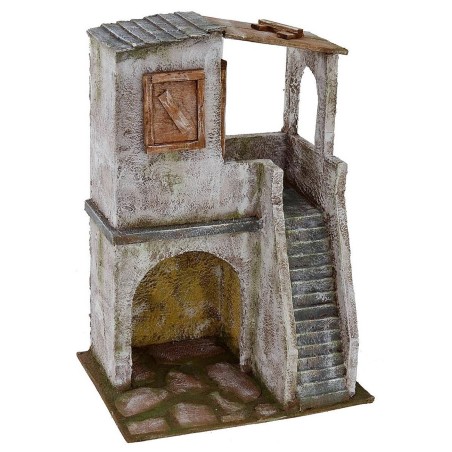 Casa con bottega ad arco e scale cm 19,5x14,5x33 h per statue