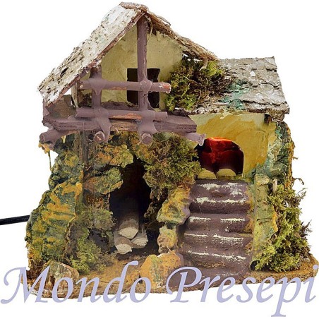 Casa con fuego funcional de 22x16x18 cm Mundo Pesebre.