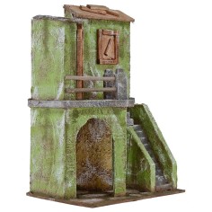 Casa con scalinata e bottega cm 24x17,5x34 h per statue da 12 2