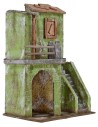 Casa con scalinata e bottega cm 24x17,5x34 h per statue da 12