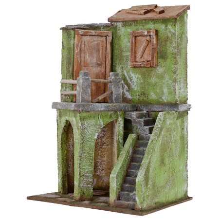 Casa con scalinata e bottega cm 24x17,5x34 h per statue da 12