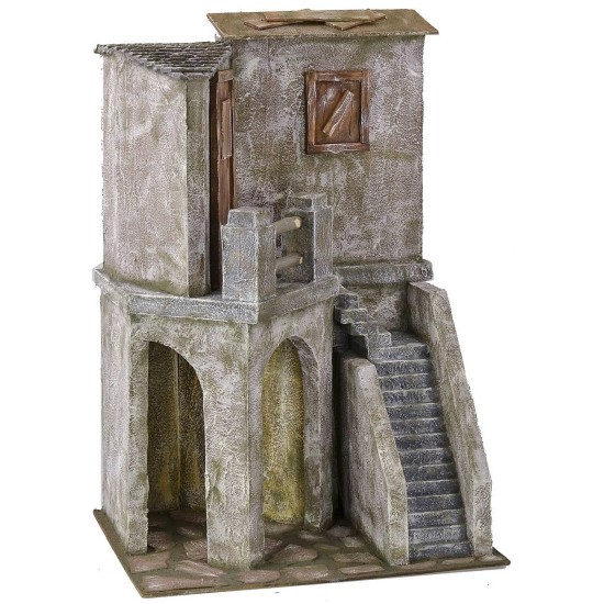 Casa con escalera y tienda de 39x29x56,5 cm de altura para estatuas de 20 cm.