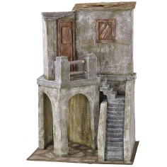 Casa con scalinata e bottega cm 39x29x56,5 h per statue da 20
