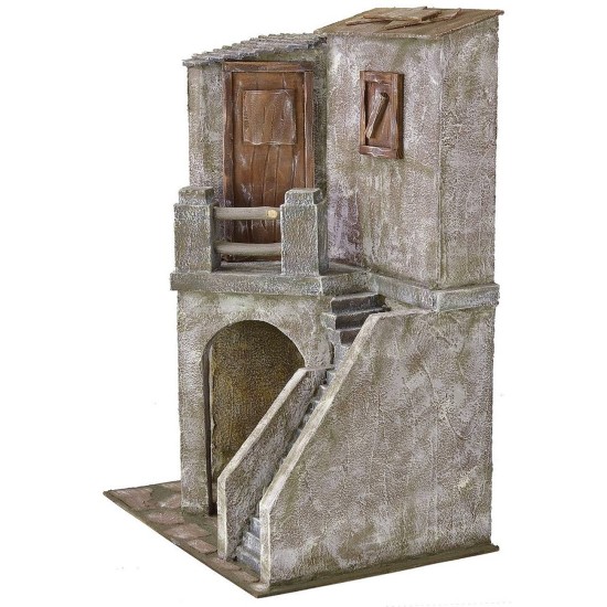 Casa con scalinata e bottega cm 39x29x56,5 h per statue da 20