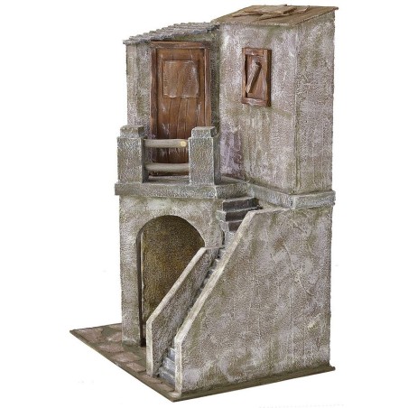 Casa con escalera y tienda de 39x29x56,5 cm de altura para estatuas de 20 cm.
