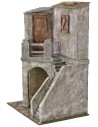 Casa con scalinata e bottega cm 39x29x56,5 h per statue da 20