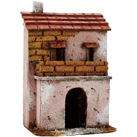 Casa con terraza de 12x9x18 cm de altura. Mundo Pesebre.