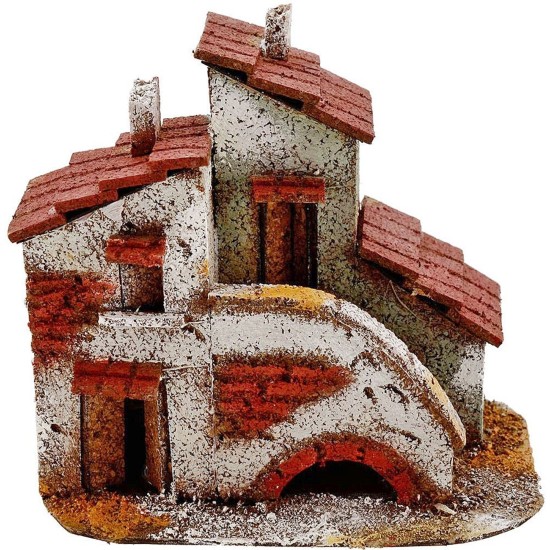 Casa de corcho con escaleras de 14x8,5x12 cm de altura. Mundo Pesebres.