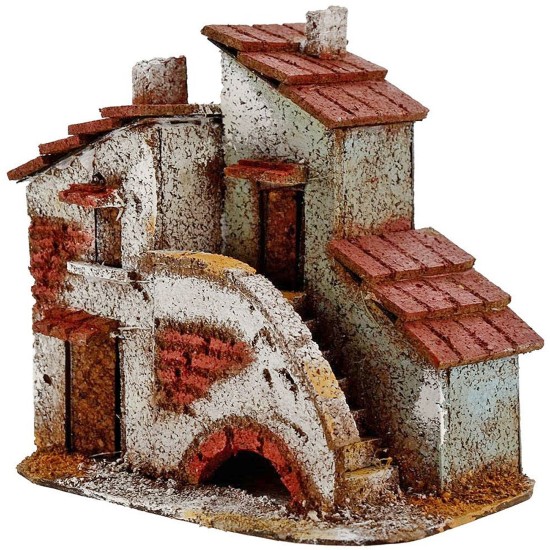 Casa de corcho con escaleras de 14x8,5x12 cm de altura. Mundo Pesebres.