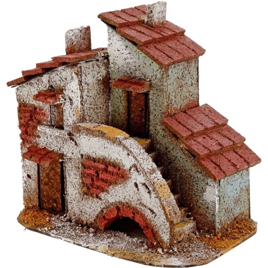 Casa de corcho con escaleras de 14x8,5x12 cm de altura. Mundo Pesebres.