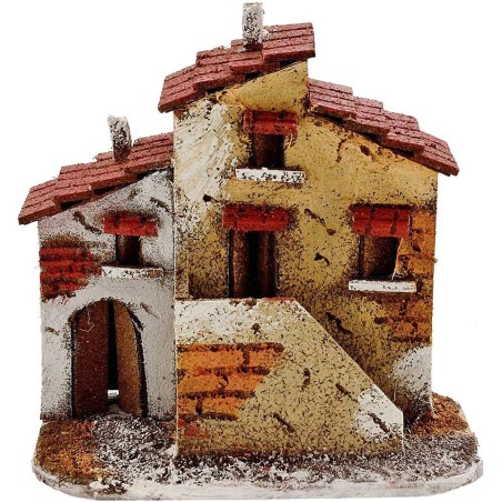 Casa de corcho con escalera de 16x9x16 cm de altura, Mondo Presepi