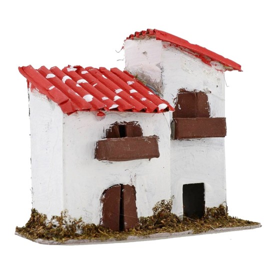 Casa de campo con techo rojo para belén de 13x8x11 cm h