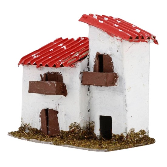 Casa de campo con techo rojo para belén de 13x8x11 cm h