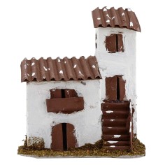 Casita con torre para belén de 12x9x14 cm de altura