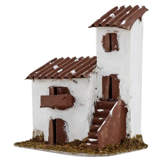 Casita con torre para belén de 12x9x14 cm de altura