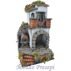 Casa presepe con forno ef. fuoco cm 20x20x32 - stile Napoletano