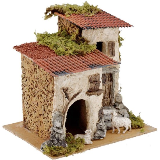 Casa rustica con pecore cm 24x19x22 h. Mondo Presepi