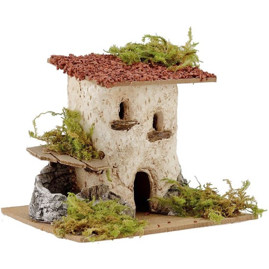 Casa rústica con pozo y escalera de 15x15x12,5 cm h. Mundo Pesebres
