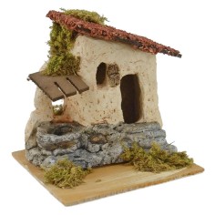 Casa in resina con scala e pozzo per presepe cm 15x15,5x15 h 2
