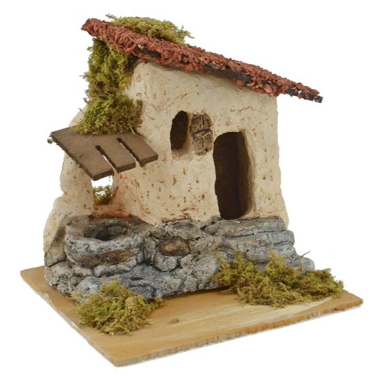 Casa rústica con escalera y pozo para pesebre cm 15x15,5x15 h